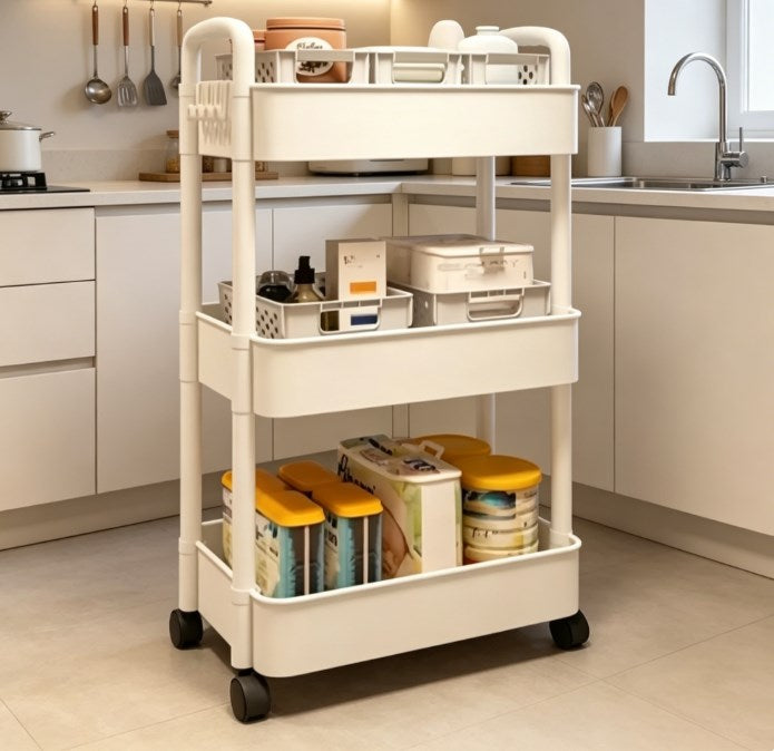 Space-Saving Slide Out Storage Trolley - Slim Rolling Organizer Cart for Narrow Spaces