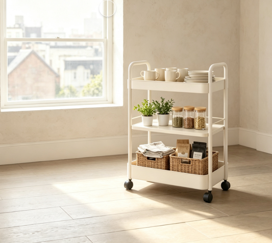 Heavy-Duty 4-Tier Rolling Utility Cart - Mobile Metal Storage Organizer & Tool Trolley for Kitchen, Garage, and Craft Room