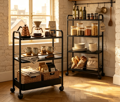 Heavy-Duty 4-Tier Rolling Utility Cart - Mobile Metal Storage Organizer & Tool Trolley for Kitchen, Garage, and Craft Room