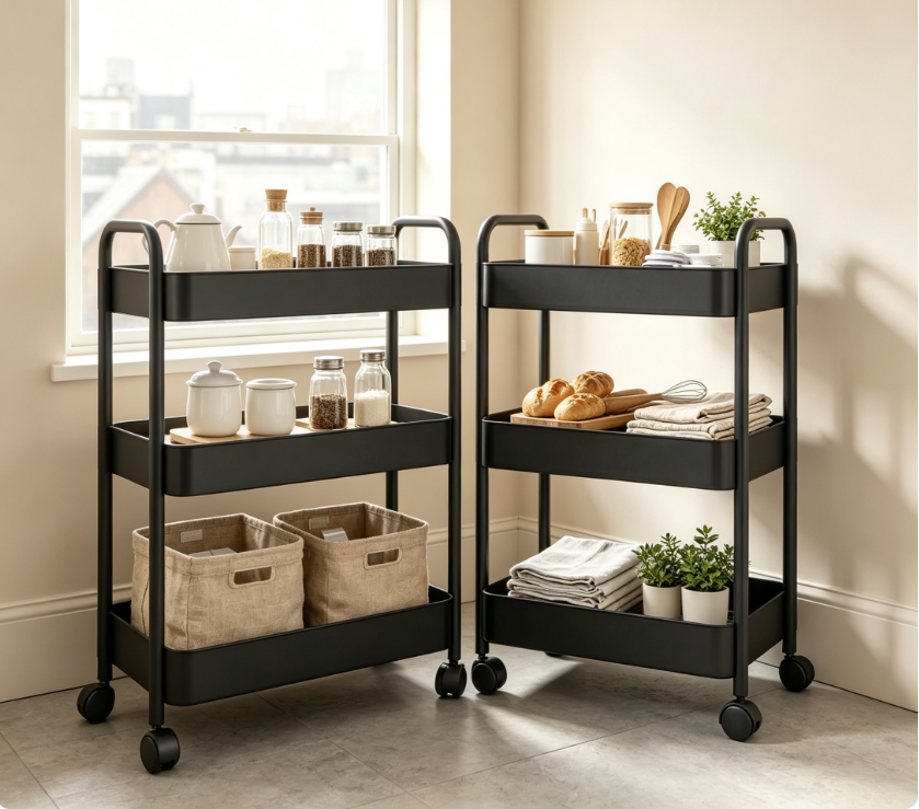 Heavy-Duty 4-Tier Rolling Utility Cart - Mobile Metal Storage Organizer & Tool Trolley for Kitchen, Garage, and Craft Room
