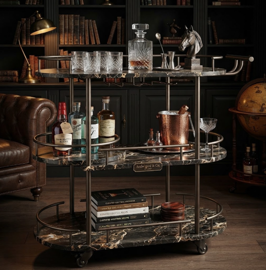 Modern 4-Tier Rolling Bar Cart with Built-in Wine & Stemware Storage - Elegant Gold Mobile Liquor Trolley for Home Entertainment