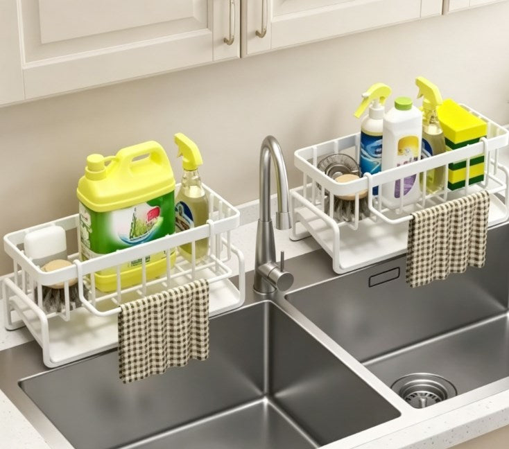 Integrated Draining Faucet Rack - Fast-Drying Sink Sponge Holder - Multi-functional Hanging Storage Shelf for Kitchen & Bathroom - Rust-Proof Sink Organizer