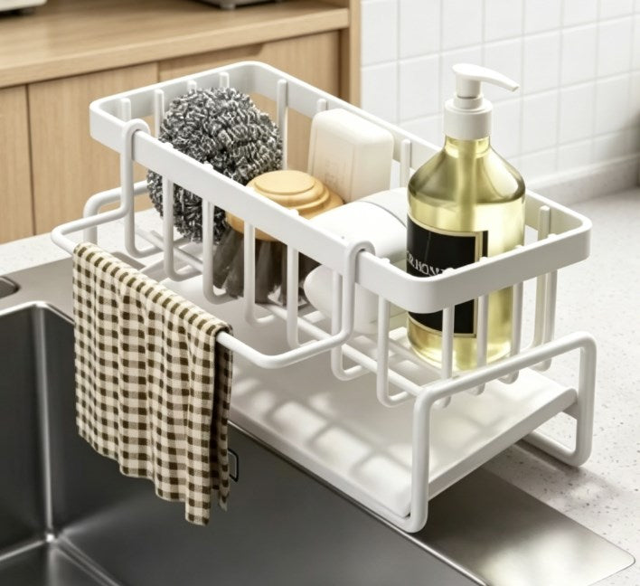 Integrated Draining Faucet Rack - Fast-Drying Sink Sponge Holder - Multi-functional Hanging Storage Shelf for Kitchen & Bathroom - Rust-Proof Sink Organizer