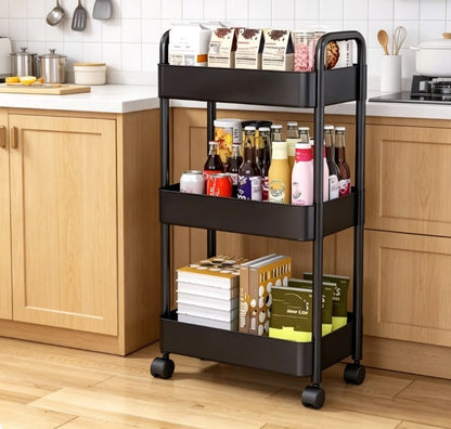Large Capacity Metal Rolling Utility Cart - 3/4 Tier Heavy Duty Storage Organizer - Mobile Tool Trolley for Garage, Craft Room & Kitchen Storage