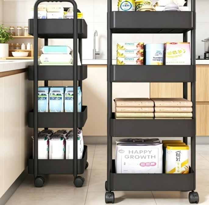 Large Capacity Metal Rolling Utility Cart - 3/4 Tier Heavy Duty Storage Organizer - Mobile Tool Trolley for Garage, Craft Room & Kitchen Storage