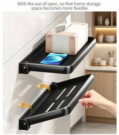 No-Drill Wall Mounted Spice Rack - Folding Kitchen Storage Organizer for Oil, Salt & Vinegar - Multi-functional Self-Adhesive Seasoning Bottle Holder