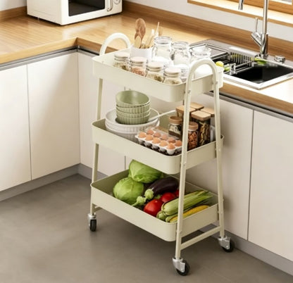 Slim Rolling Storage Cart for Narrow Places - 3-Tier Metal Mobile Shelving Unit - Space-Saving Utility Organizer with Lockable Wheels for Kitchen & Bathroom