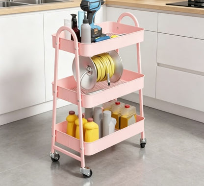 Slim Rolling Storage Cart for Narrow Places - 3-Tier Metal Mobile Shelving Unit - Space-Saving Utility Organizer with Lockable Wheels for Kitchen & Bathroom