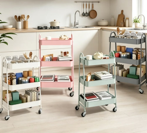 Slim Rolling Storage Cart for Narrow Places - 3-Tier Metal Mobile Shelving Unit - Space-Saving Utility Organizer with Lockable Wheels for Kitchen & Bathroom