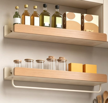 Solid Wood Wall-Mounted Spice Rack Organizer - Rustic Floating Shelves for Seasoning Bottles & Jars - Handmade Wooden Kitchen Storage Rack for Home & Pantry