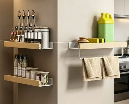 Solid Wood Wall-Mounted Spice Rack Organizer - Rustic Floating Shelves for Seasoning Bottles & Jars - Handmade Wooden Kitchen Storage Rack for Home & Pantry