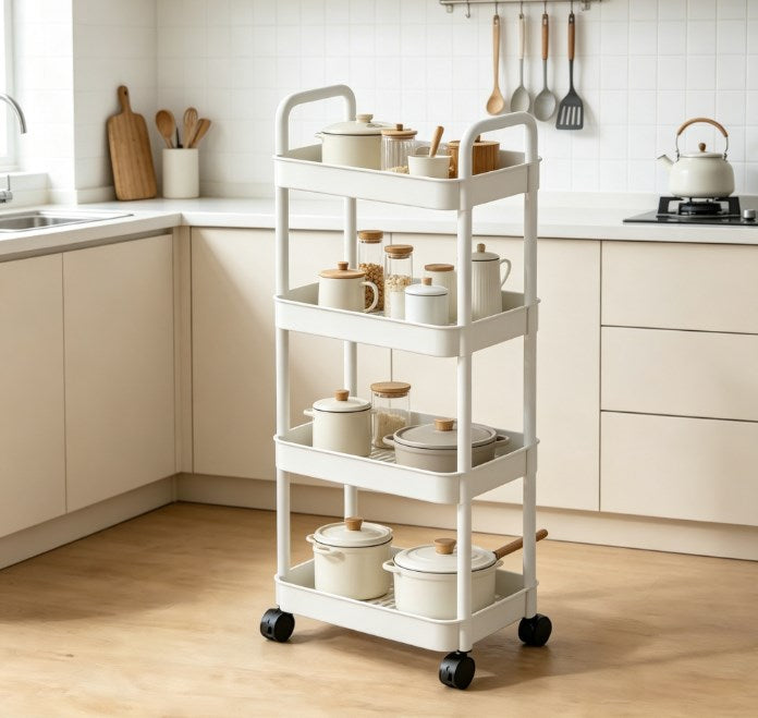 Space-Saving Slide Out Storage Trolley - Slim Rolling Organizer Cart for Narrow Spaces