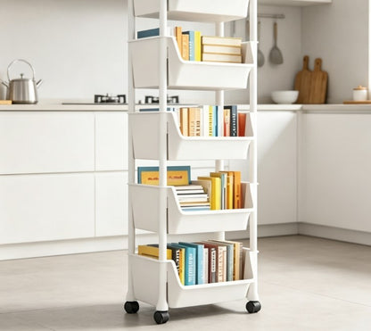 3/5-Tier Rolling Snack Cart with Wheels - Heavy Duty Mobile Utility Organizer - Large Capacity Space-Saving Storage Unit for Kitchen, Bedroom & Office