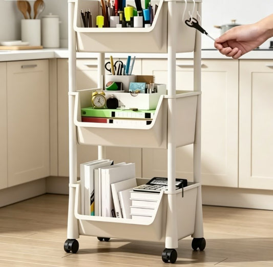 3/5-Tier Rolling Snack Cart with Wheels - Heavy Duty Mobile Utility Organizer - Large Capacity Space-Saving Storage Unit for Kitchen, Bedroom & Office