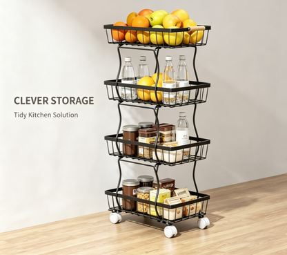 Multi-Functional 4-Tier Slim Utility Rack - Mobile Kitchen Pantry Organizer with Smooth-Gliding Casters and Wire Mesh Shelves