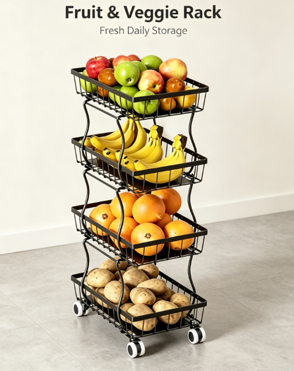 Multi-Functional 4-Tier Slim Utility Rack - Mobile Kitchen Pantry Organizer with Smooth-Gliding Casters and Wire Mesh Shelves