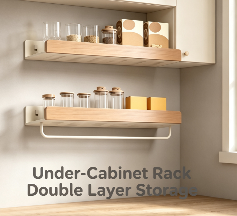 Artisan Crafted Wall Hanging Spice Rack - Natural Timber Floating Storage Ledges for Kitchen and Pantry Decor