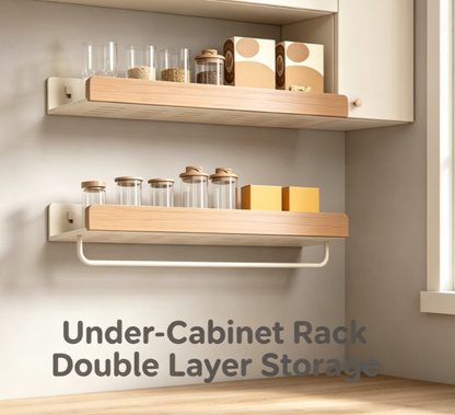 Artisan Crafted Wall Hanging Spice Rack - Natural Timber Floating Storage Ledges for Kitchen and Pantry Decor
