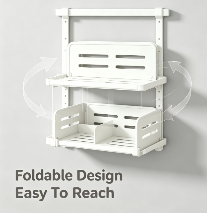 Punch-Free Hanging Condiment Shelf - Space-Saving Foldable Storage Caddy for Kitchen Oils and Spices