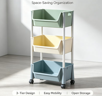 Versatile Rolling Utility Cart with Wheels - 3/5-Shelf Large-Capacity Storage Organizer for Home and Workspace