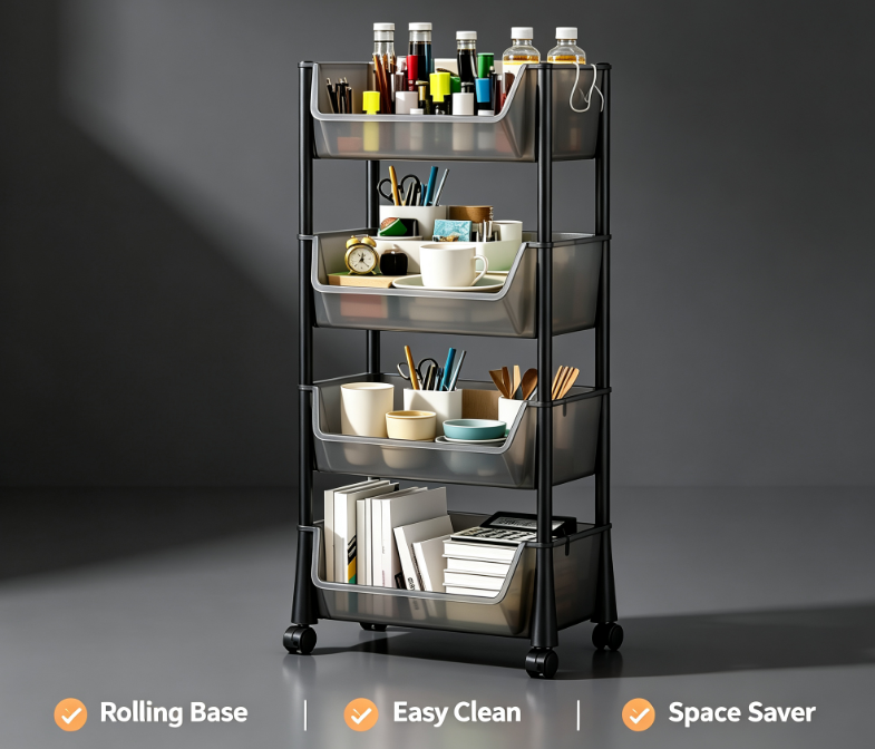 Versatile Rolling Utility Cart with Wheels - 3/5-Shelf Large-Capacity Storage Organizer for Home and Workspace