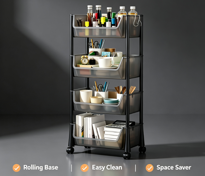 Versatile Rolling Utility Cart with Wheels - 3/5-Shelf Large-Capacity Storage Organizer for Home and Workspace
