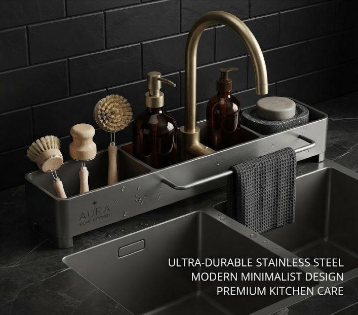 Hanging Sink Faucet Organizer Rack - Anti-Rust Drainage Caddy for Dish Sponges and Kitchen Accessories