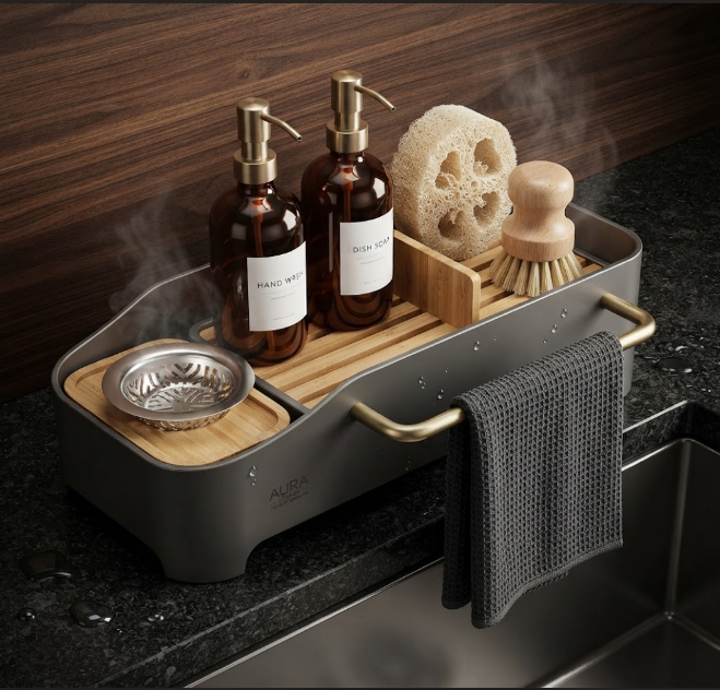 Hanging Sink Faucet Organizer Rack - Anti-Rust Drainage Caddy for Dish Sponges and Kitchen Accessories