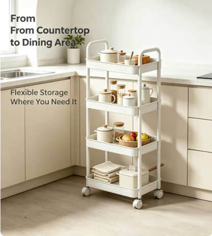Slim Pull-Out Organizing Trolley - Mobile Caddy Shelf for Tight Gaps Between Washer, Fridge, and Cabinets
