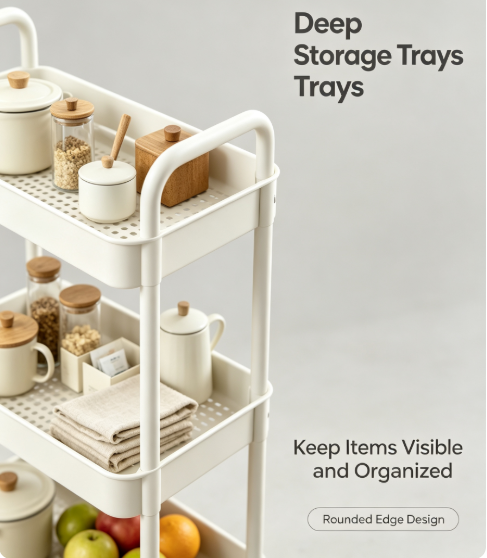 Slim Pull-Out Organizing Trolley - Mobile Caddy Shelf for Tight Gaps Between Washer, Fridge, and Cabinets