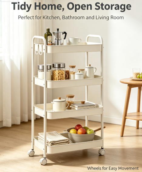 Slim Pull-Out Organizing Trolley - Mobile Caddy Shelf for Tight Gaps Between Washer, Fridge, and Cabinets